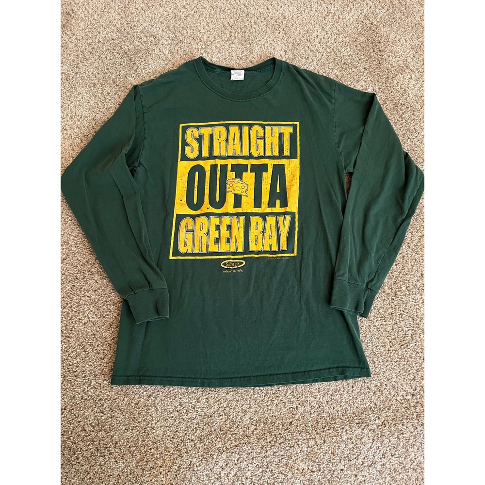Y2K Smack Apparel Mens Long Sleeve T-Shirt Medium Green Straight Outta Green Bay
